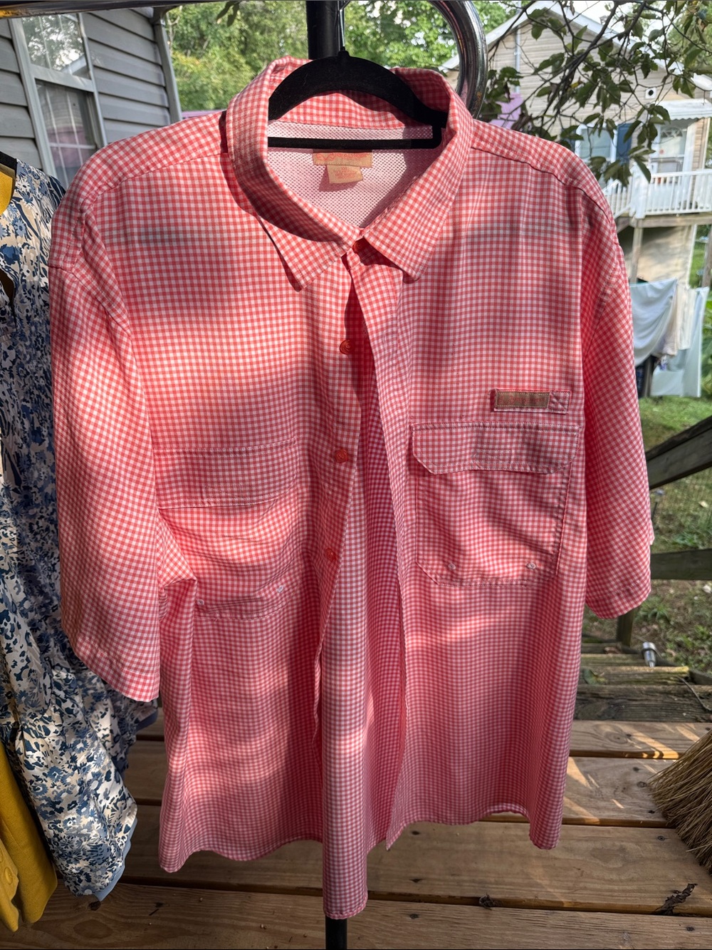 New Mens XXL Realtree Peach/wht Gingham Short-Sleeve Button-Down Shirt